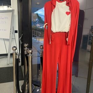 Red Women's Jumpsuit with Heart Detail